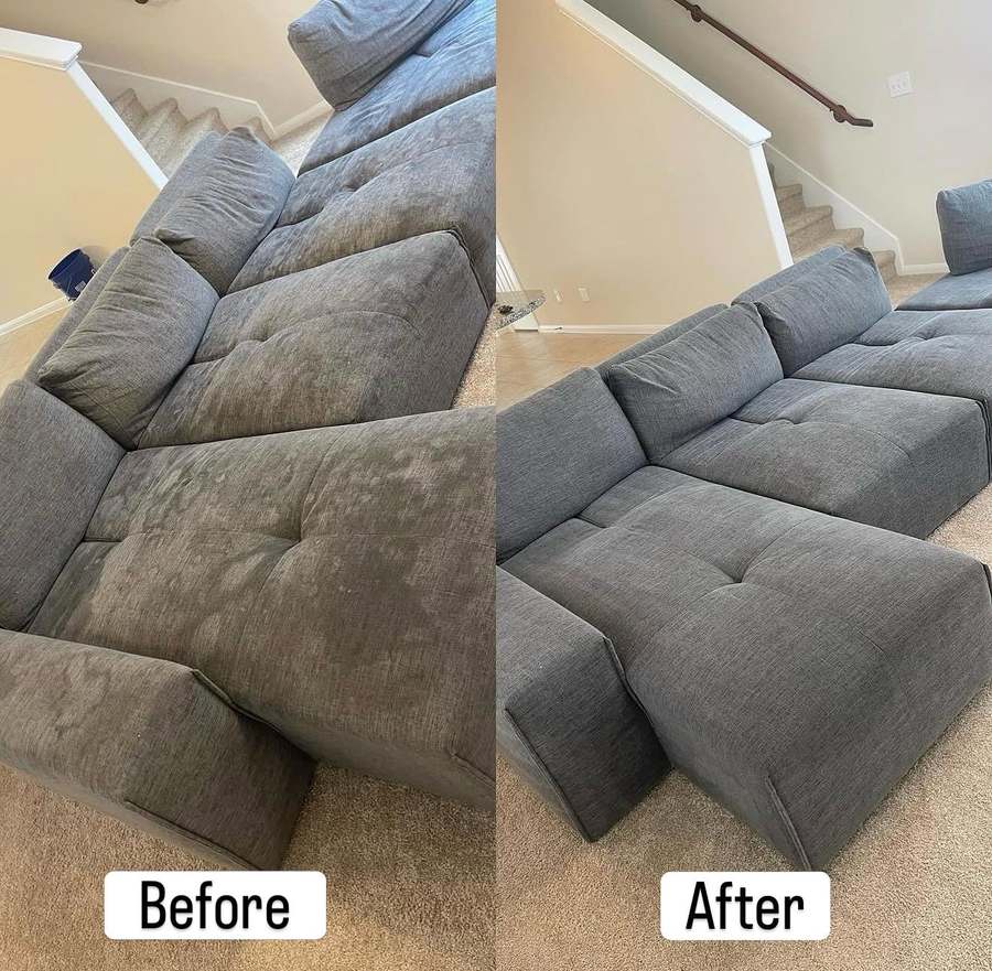 Sectional couch before and after deep cleaning