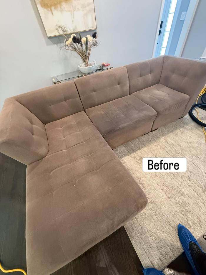 Sectional couch before deep cleaning